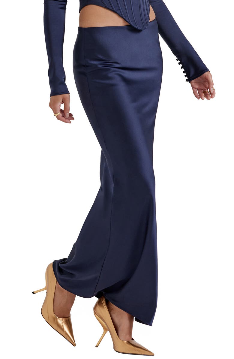 HOUSE OF CB Charlene Satin Maxi Skirt, Alternate, color, Navy