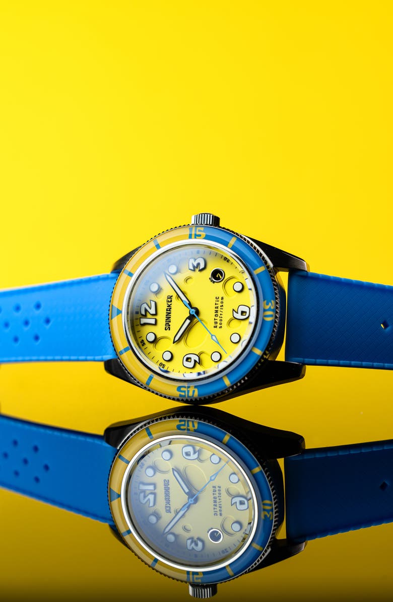 SPINNAKER Fleuss 'SpongeBob SquarePants<sup>™</sup>' Automatic Silicone Strap Watch, 43mm, Alternate, color, 