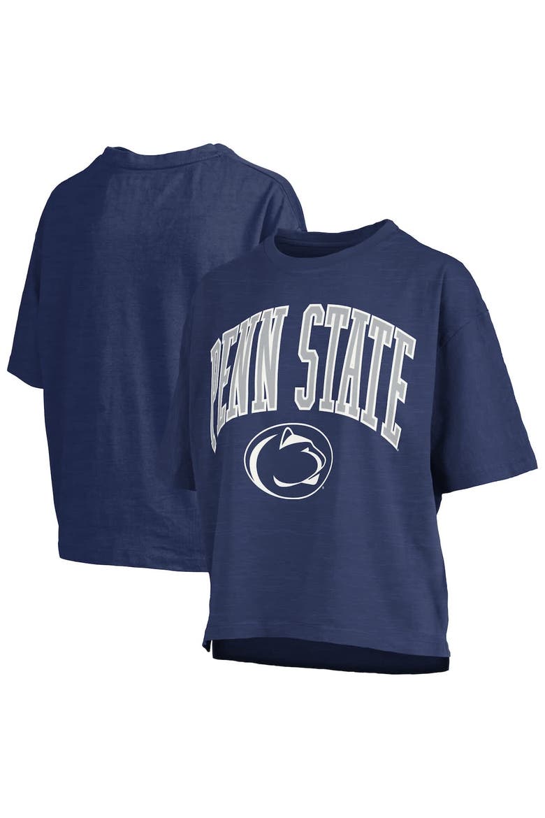 Women's Pressbox Navy Penn State Nittany Lions Nelson Arch Over Logo Waist Length Oversized Slub T-Shirt, Alternate, color, Navy