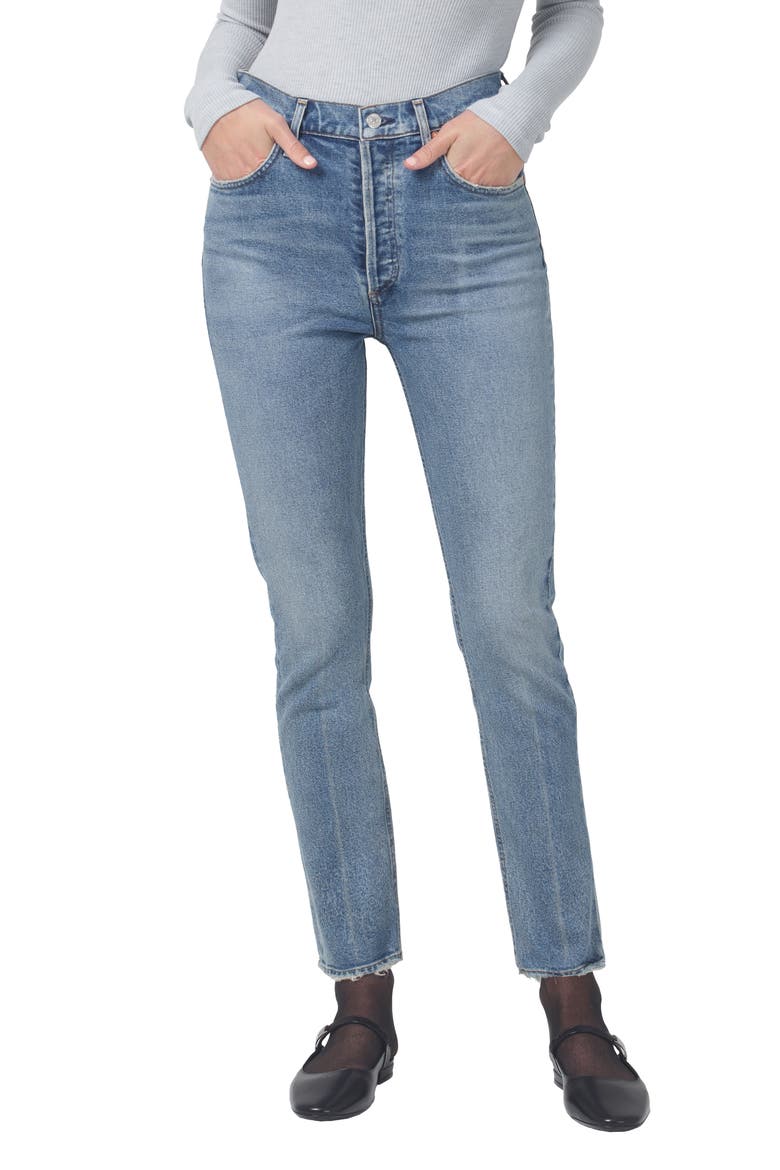 Jolene High Waist Ankle Slim Straight Leg Jeans, Main, color, DIMPLE