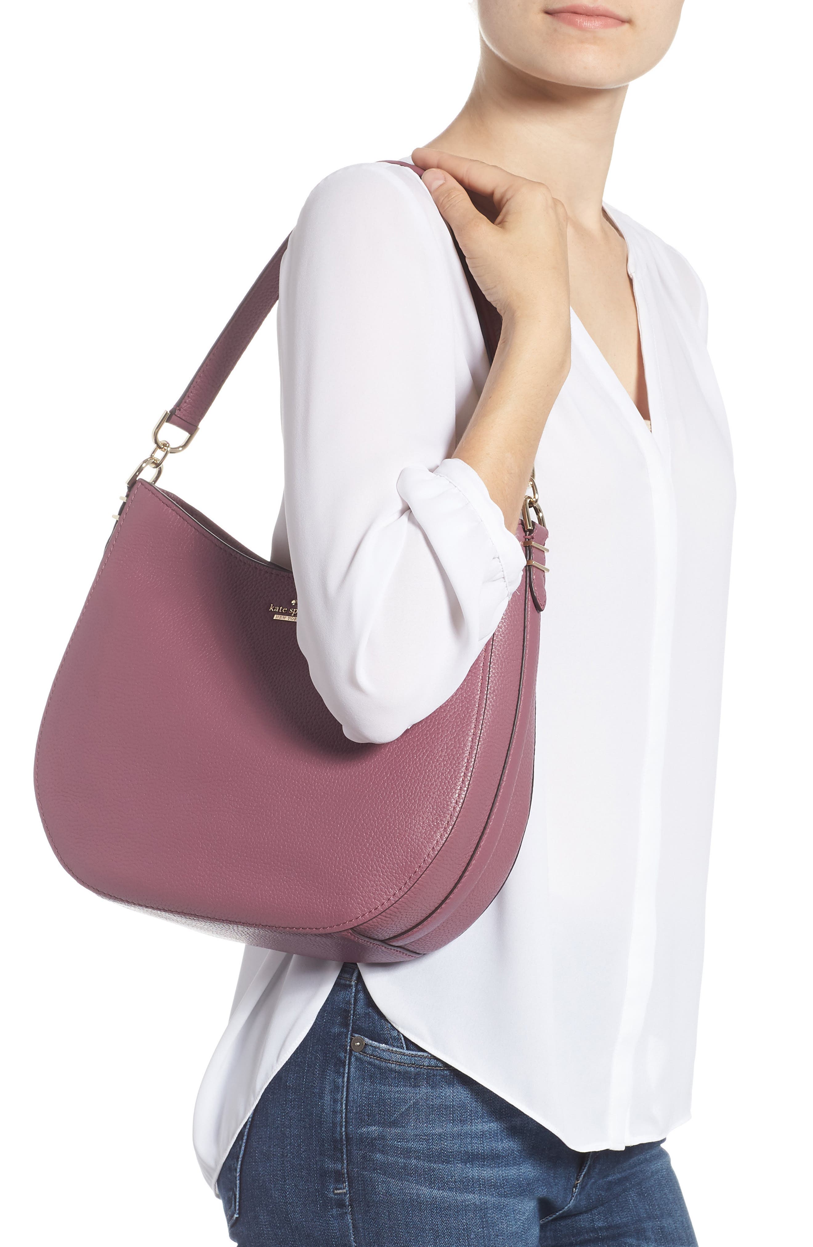 Kate Spade New York oakwood street – lora pebbled leather hobo, Alternate, color, 