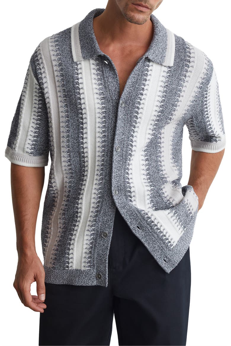 Dale Stripe Button-Front Sweater, Main, color, SOFT BLUE/ WHITE