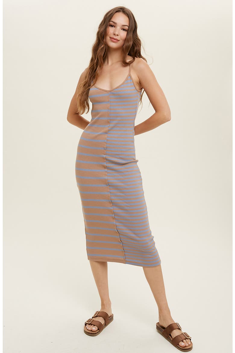 Multi Stripe Knit Midi Dress, Alternate, color, MOCHA/ MEDIUM BLUE