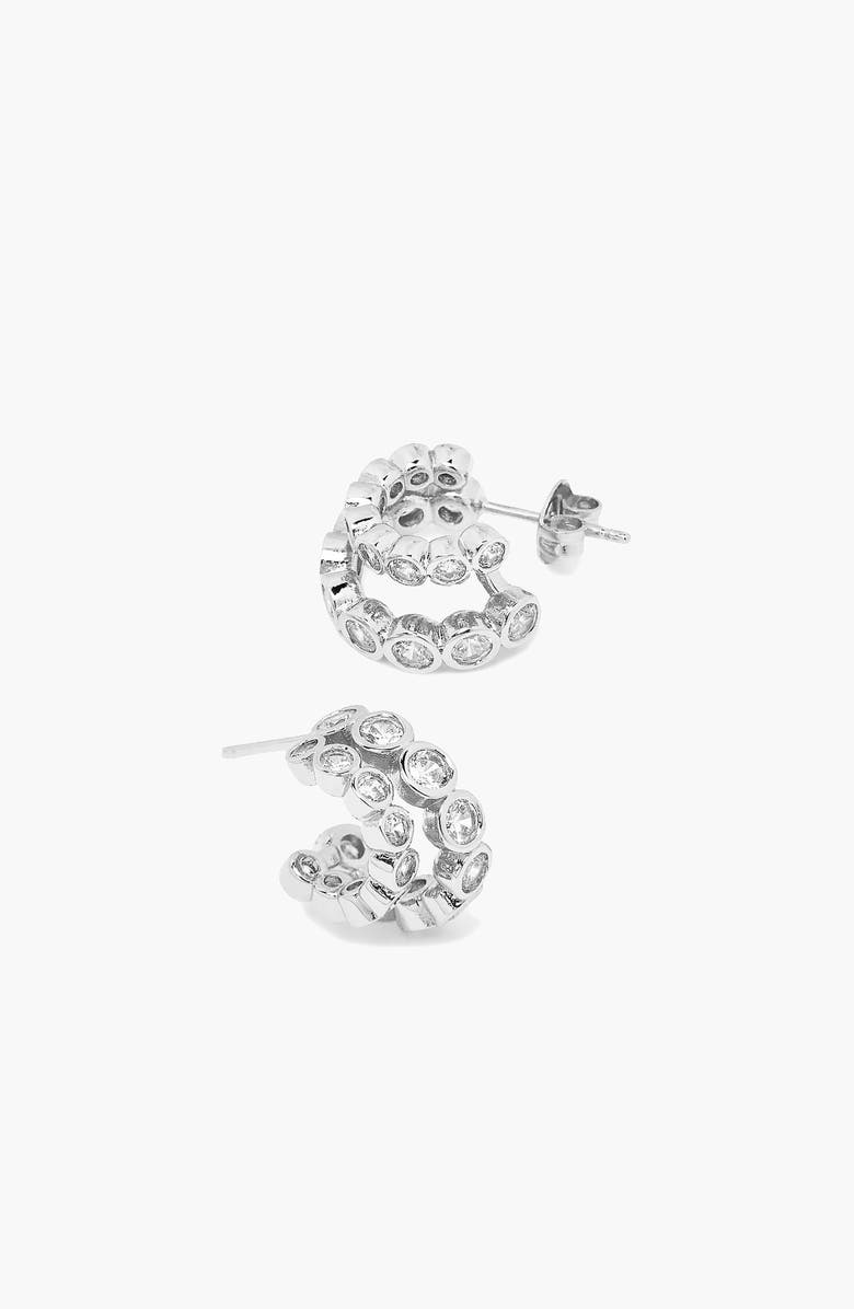 YOJ Averto Mini Crystal Double Hoop Earrings in Silver, Alternate, color, Silver