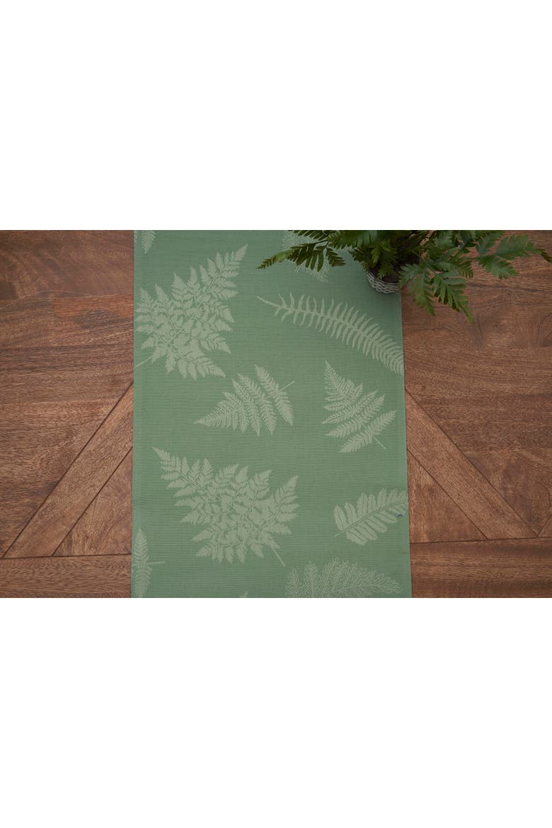 Botanical Fern Jacquard 100% Cotton Handwoven Table Runner 14" x 72", Alternate, color, Green