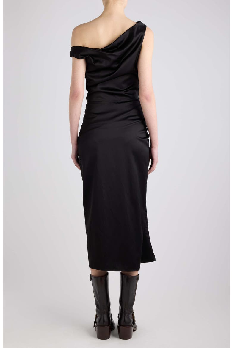 Dumas One-Shoulder Satin Midi Dress, Alternate, color, BLACK