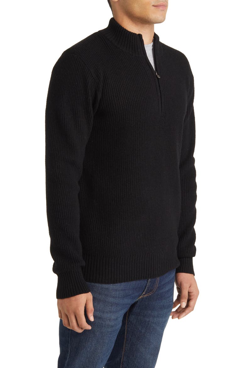 Half Zip Rib Wool Blend Sweater, Alternate, color, BLACK