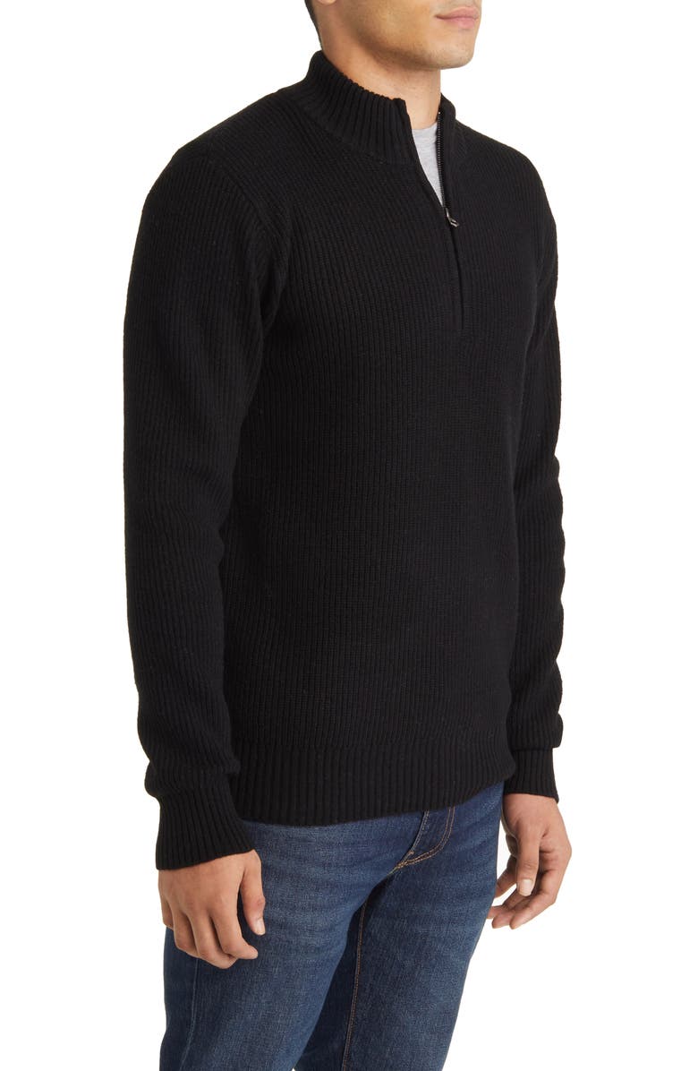 Schott NYC Half Zip Rib Wool Blend Sweater, Alternate, color, Black