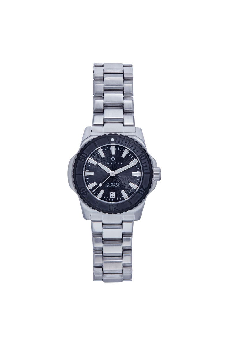 Nautis Cortez Automatic Bracelet Watch w/Date, Main, color, Black