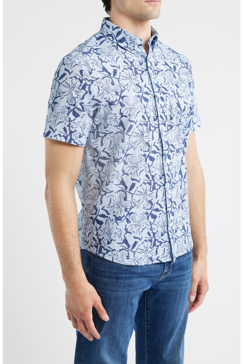 Hampton Stretch Cotton Short Sleeve Button-Up Shirt, Alternate, color, BLUE HIBISCUS