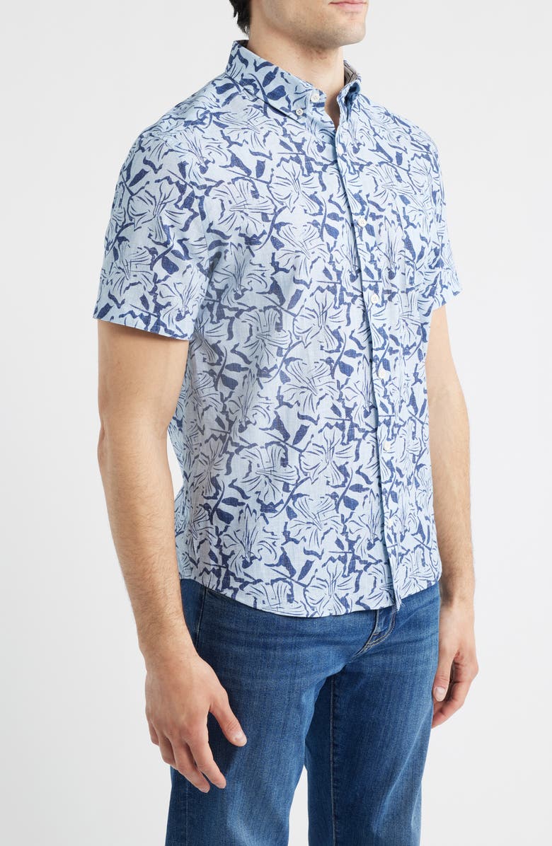Johnston & Murphy Hampton Stretch Cotton Short Sleeve Button-Up Shirt, Alternate, color, Blue Hibiscus