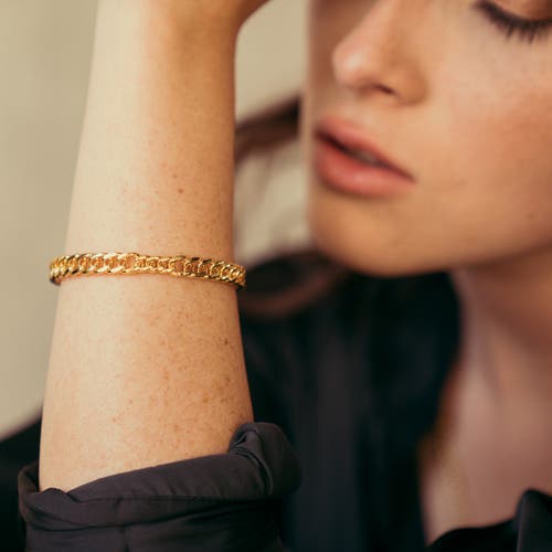 Zarux Simple Delicate Cuban Bracelet In Gold
