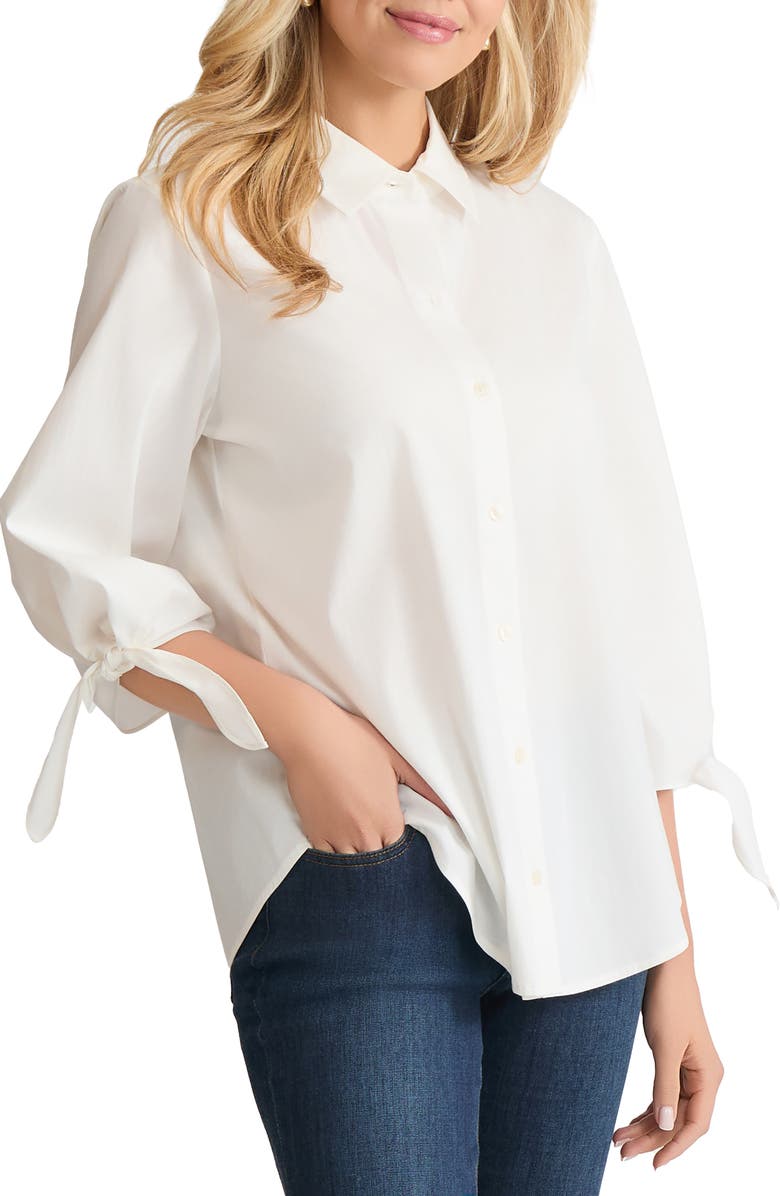 Jones New York Tie Sleeve Front Button Shirt, Alternate, color, Nyc White