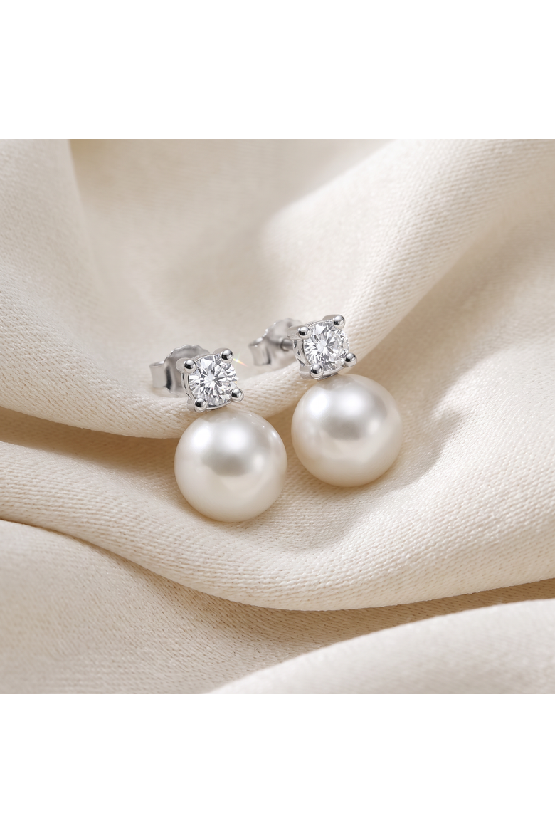 .40Ct Diamond & 8mm Pearl Studs Earrings Lab Grown, Alternate, color, Silver