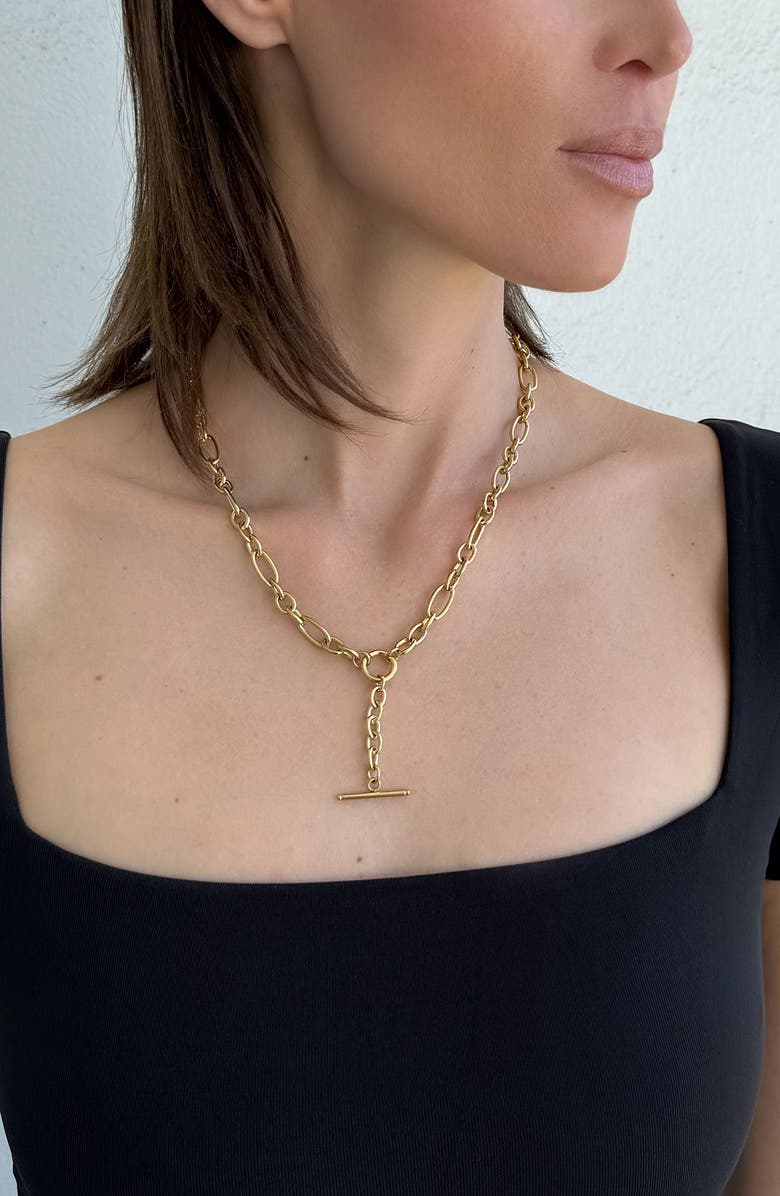 Adornia 18K Gold Plated Bar Pendant Y-Necklace, Alternate, color, Gold