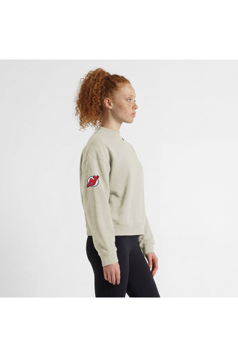 Women's Champion  Oatmeal New Jersey Devils Collar Script Triumph Fleece Crewneck Sweatshirt, Alternate, color, Oatmeal