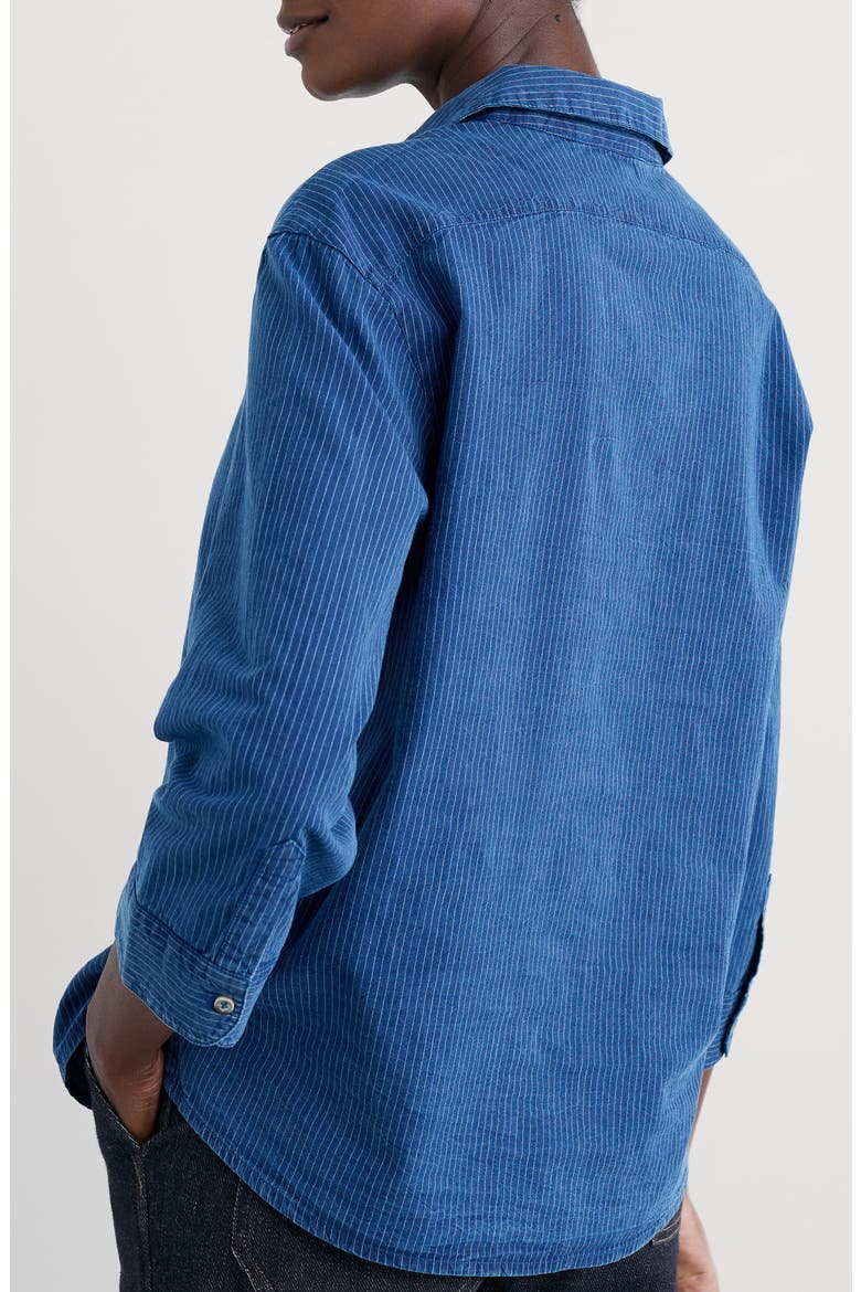 St Keverne Organic Cotton Half Placket Shirt, Alternate, color, MID INDIGO STRIPE