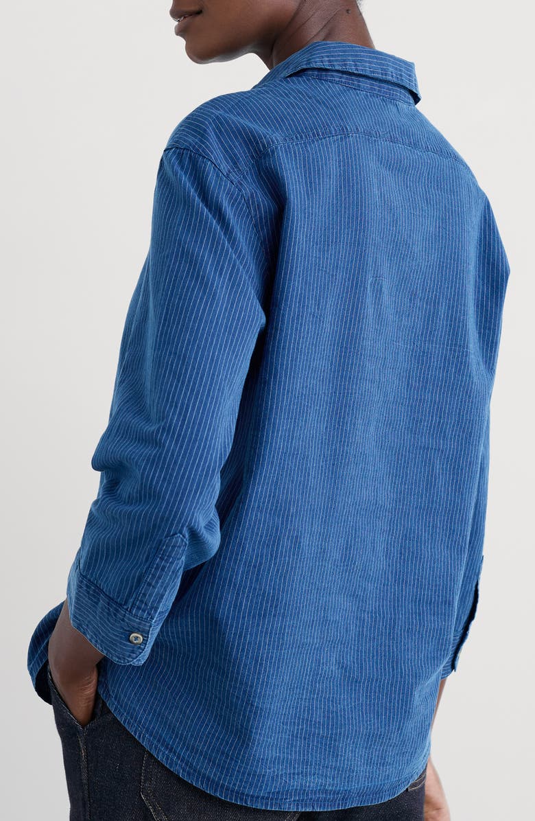 Seasalt Cornwall St Keverne Organic Cotton Half Placket Shirt, Alternate, color, Mid Indigo Stripe