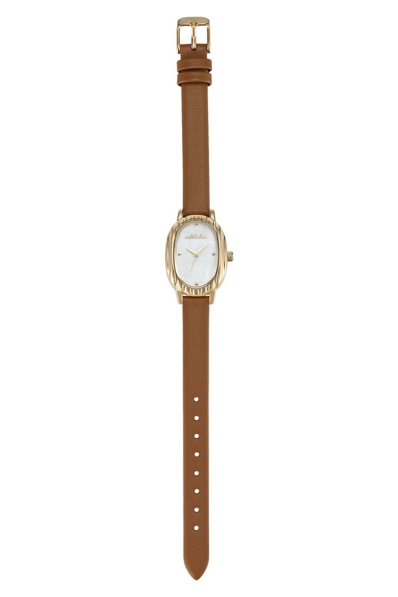 Timeless Texture Leather Strap Watch, Alternate, color, COGNAC