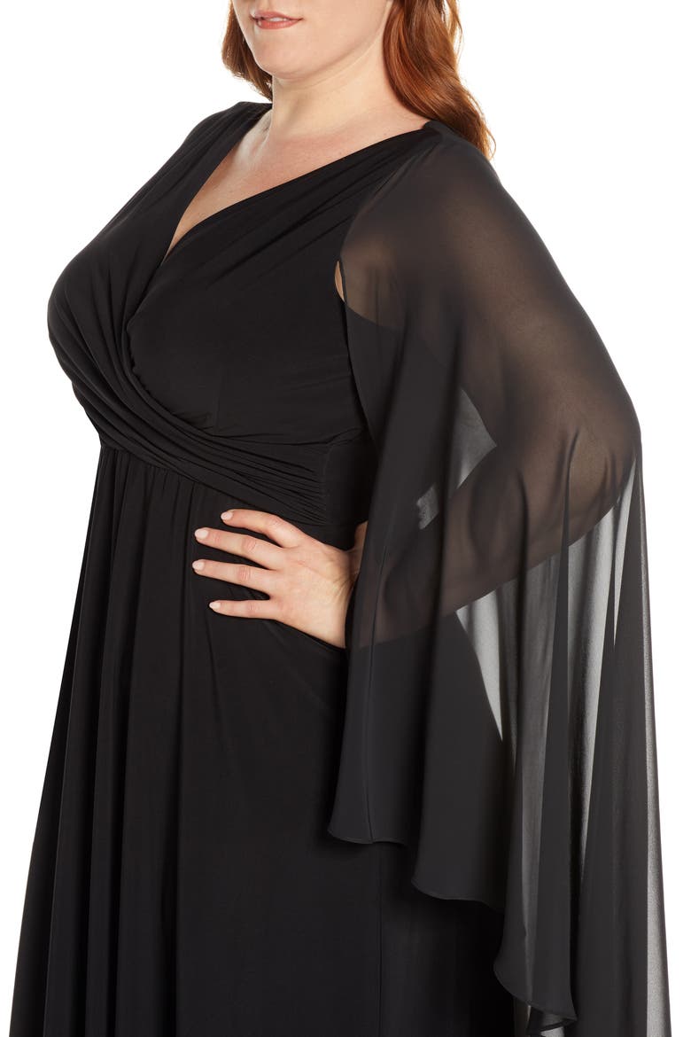 Xscape Side Ruched Long Sleeve Chiffon Gown, Alternate, color, BLACK