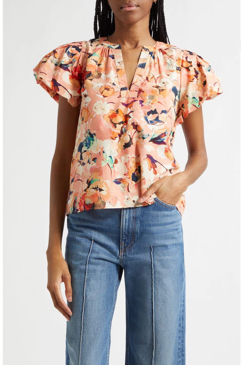Abril Floral Print Puff Sleeve Top, Main, color, CAMELLIA