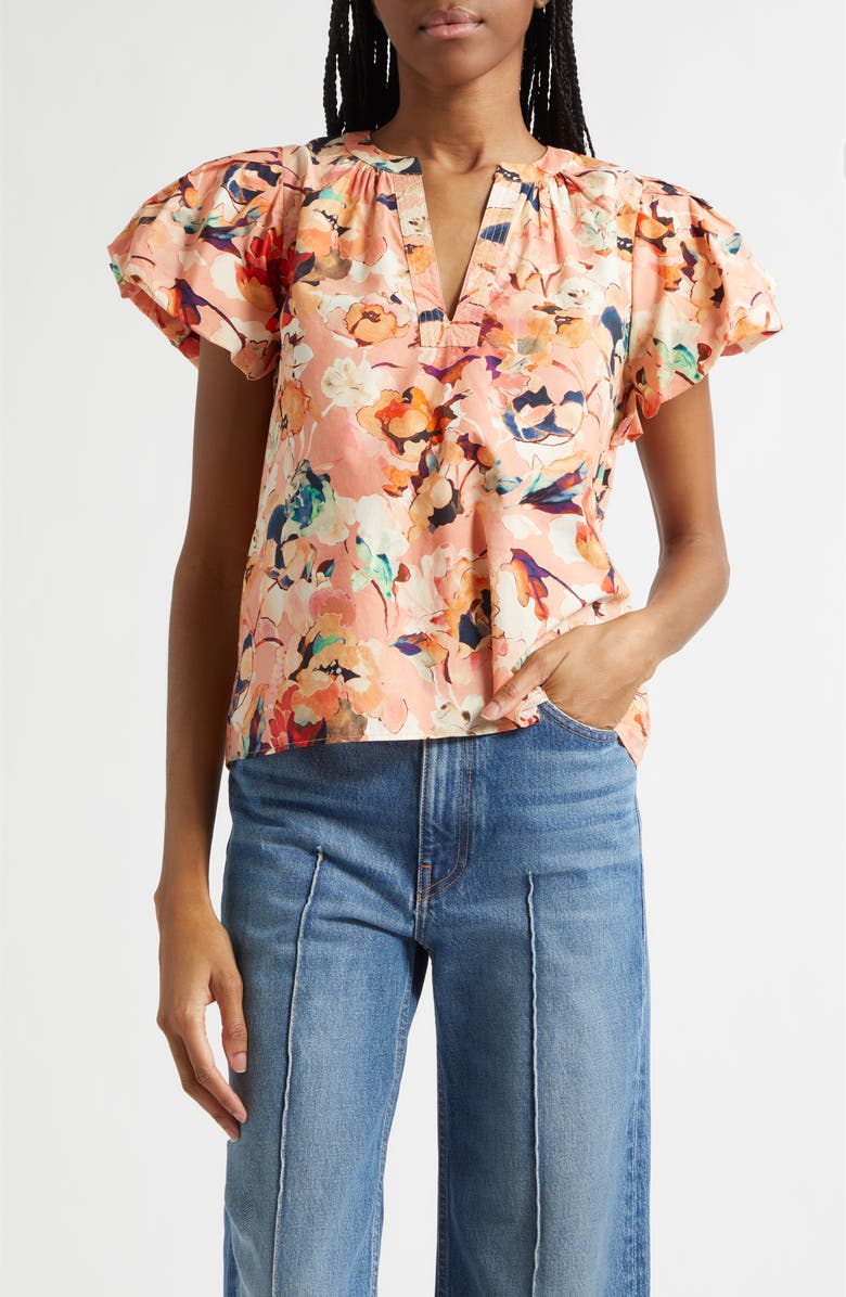 Ulla Johnson Abril Floral Print Puff Sleeve Top, Main, color, Camellia