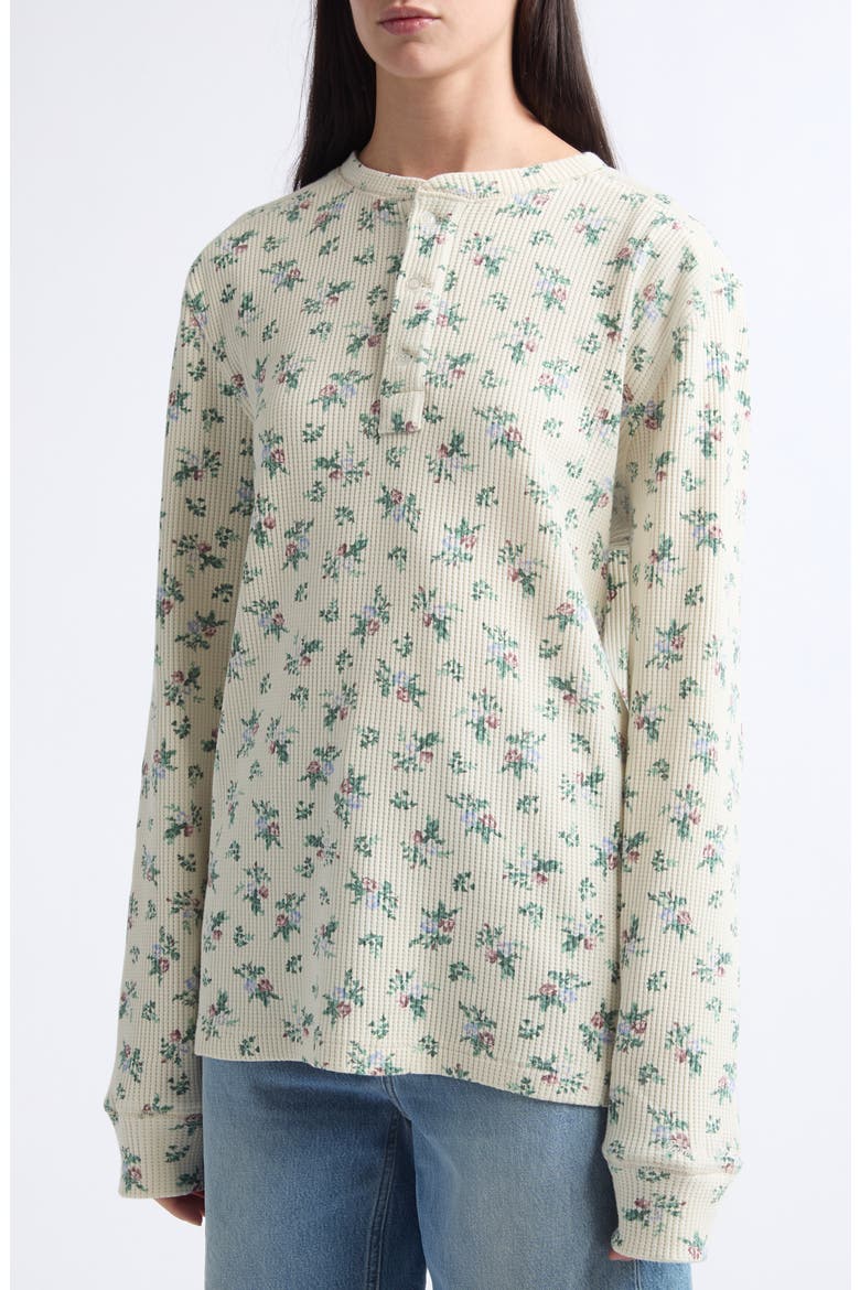 Danbury Floral Waffle Stitch Henley, Alternate, color, IVORY