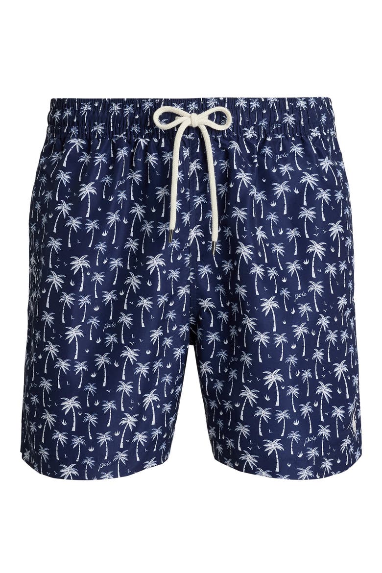 Traveler Classic Print Swim Trunks, Alternate, color, BLUE POLO PALMS