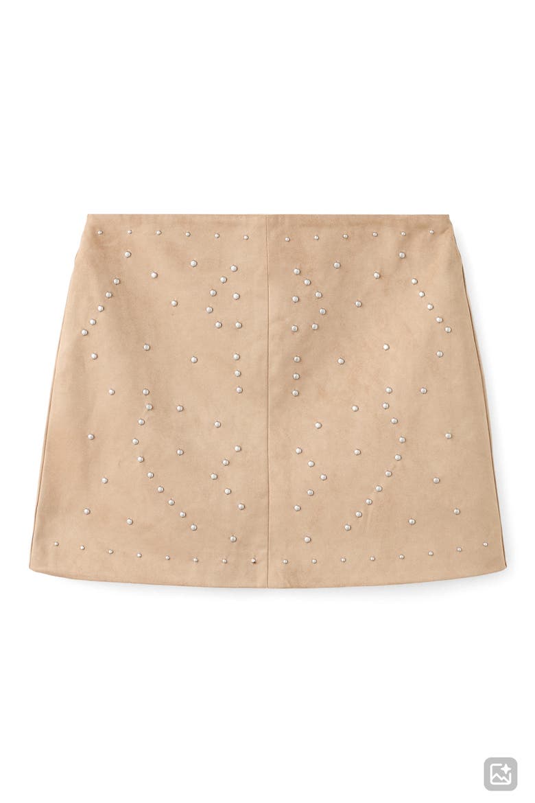 Studded Faux Suede Miniskirt, Alternate, color, SAND