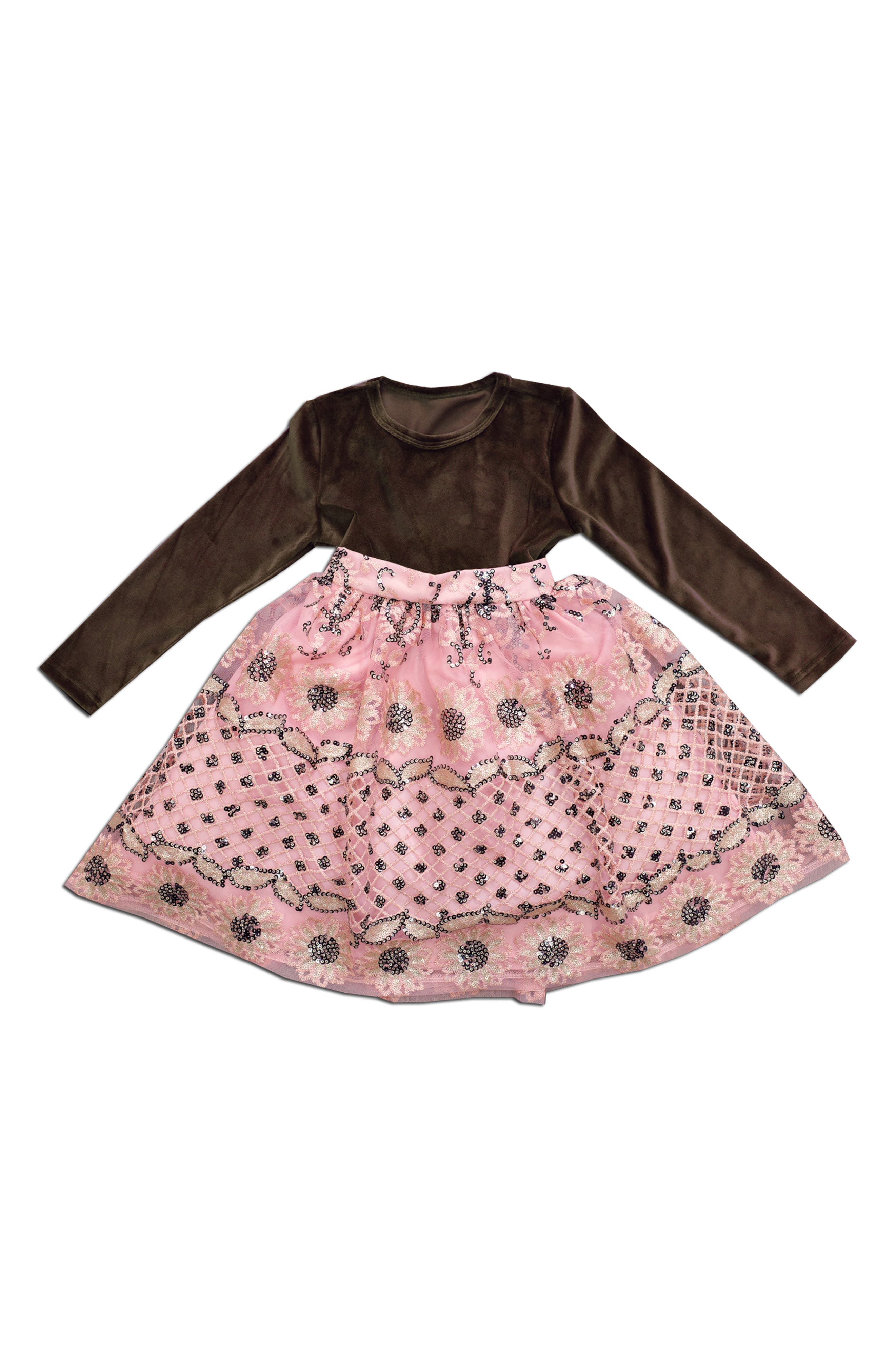 JOE-ELLA Kids' Embellished Glitter Mixed Media Dress