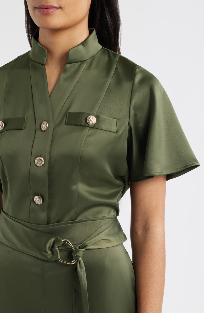 Anne Klein High Neck Short Sleeve Button-Up Shirt, Alternate, color, 