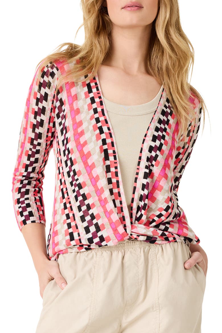 Pixel Sunset 4-Way Linen Blend Convertible Cardigan, Alternate, color, PINK MULTI