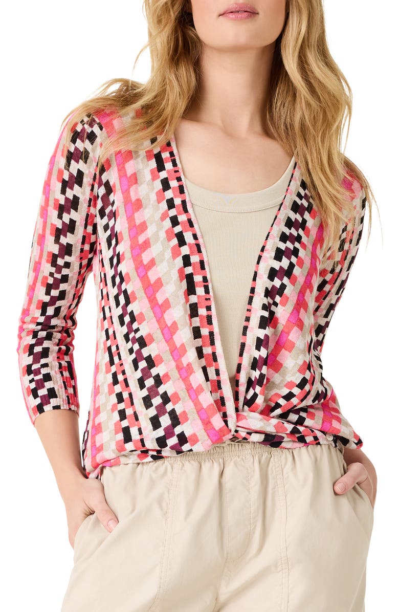 NIC+ZOE Pixel Sunset 4-Way Linen Blend Convertible Cardigan, Alternate, color, Pink Multi