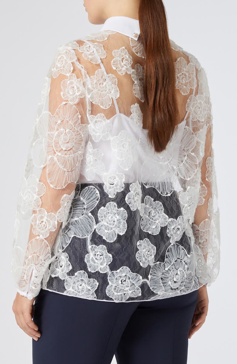 Marina Rinaldi Godezia Embroidered Lace Shirt, Alternate, color, Optical White