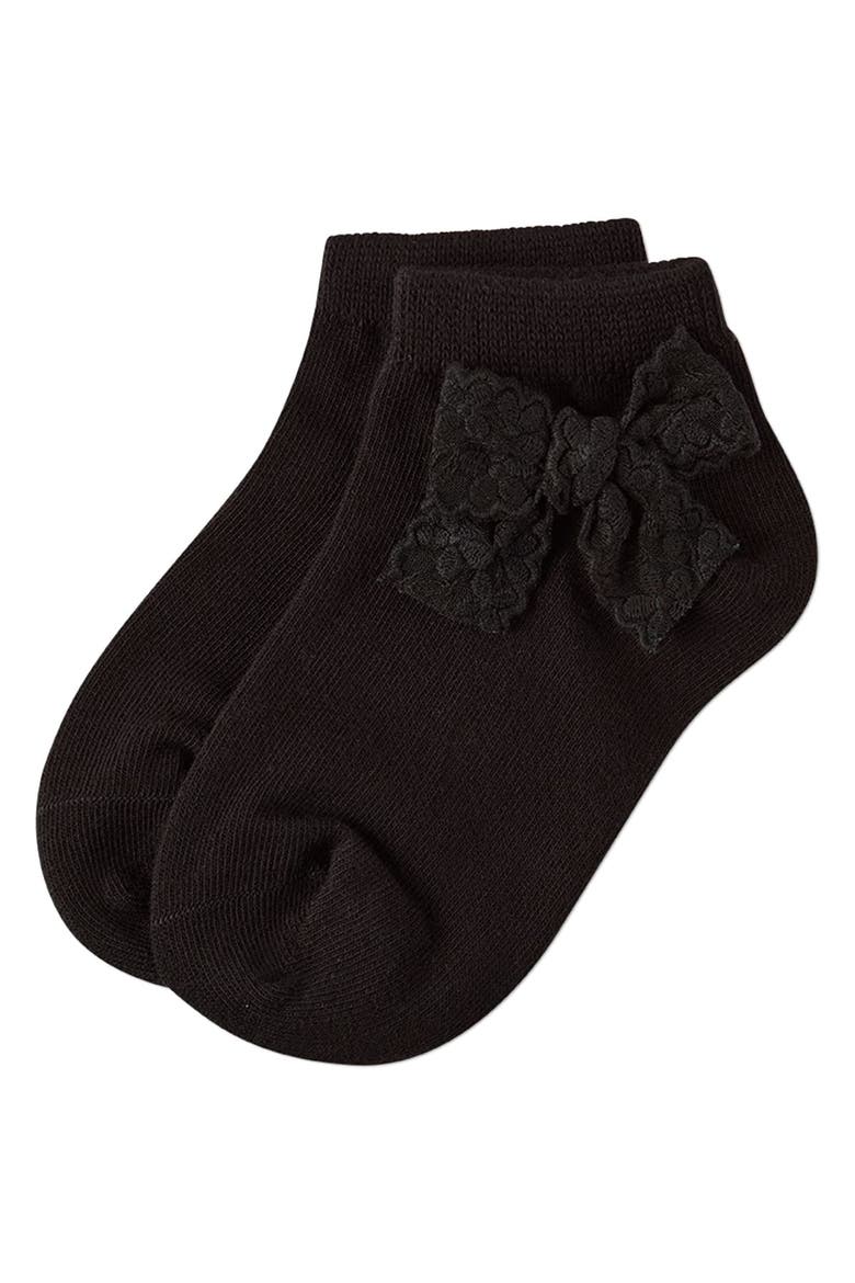 Fashion Ankle Sock with Floral Lace Bow, Alternate, color, Black