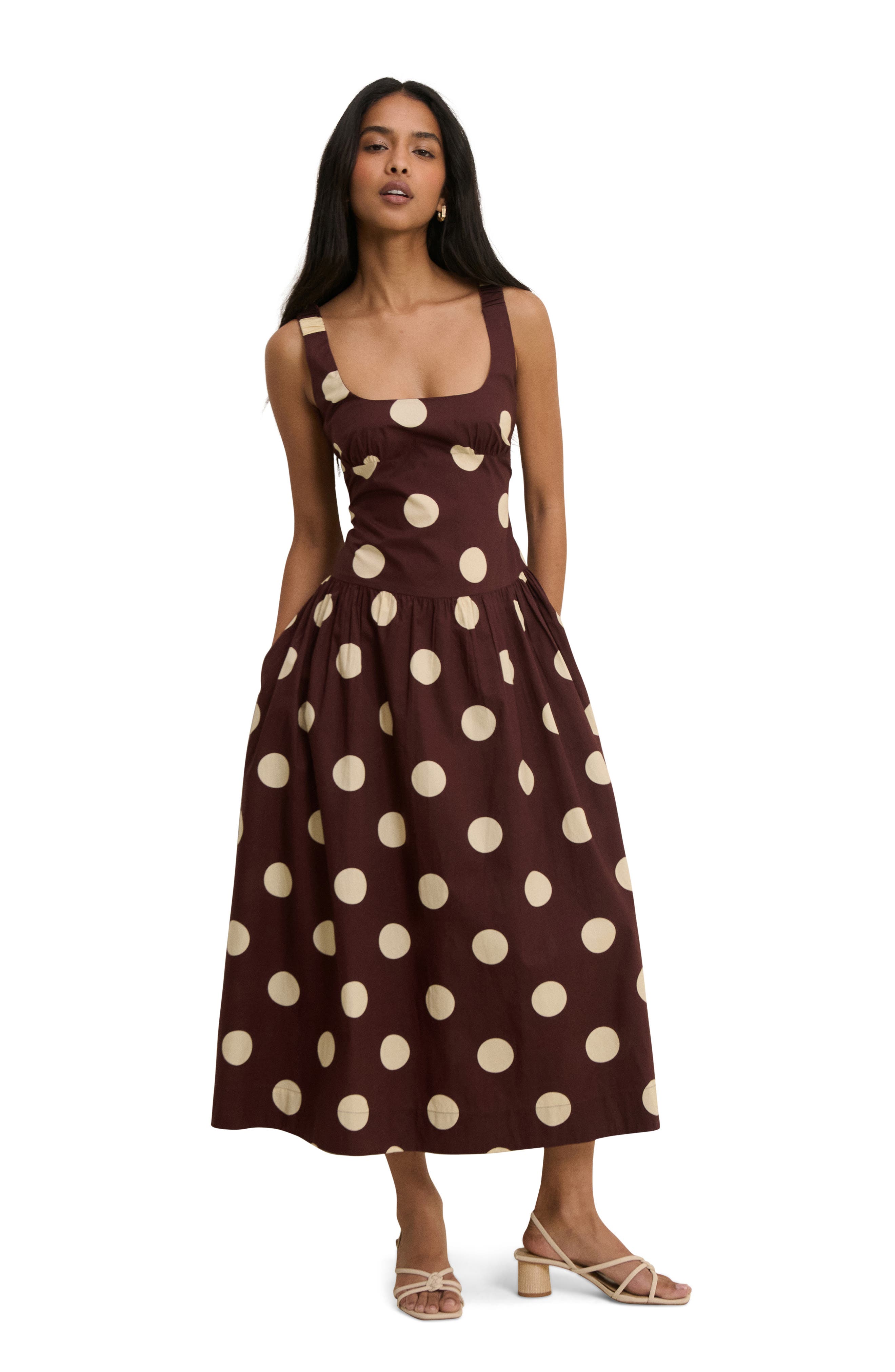 dot maxi dress in brown & ivory dot majorelle Nobody's Child Soraya Dotted Square Neck Sleeveless Drop Waist Midi Dress, Womens, 14, Size:7-8 Year Dress round wardrobe. TOP30 What To Wear To