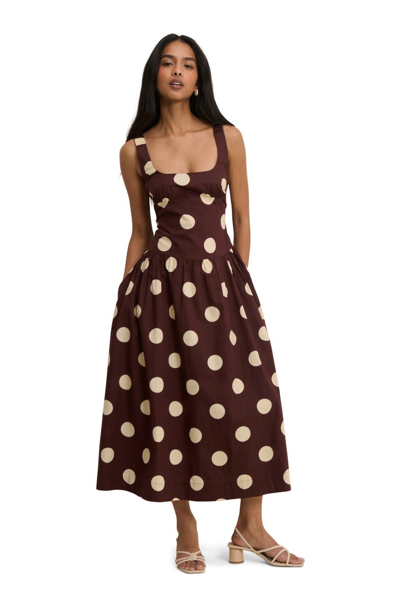 Soraya Dot Sleeveless Maxi Dress, Alternate, color, BROWN