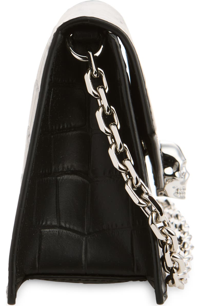 McQueen Mini Skull Croc Embossed Leather Crossbody Bag, Alternate, color, Black