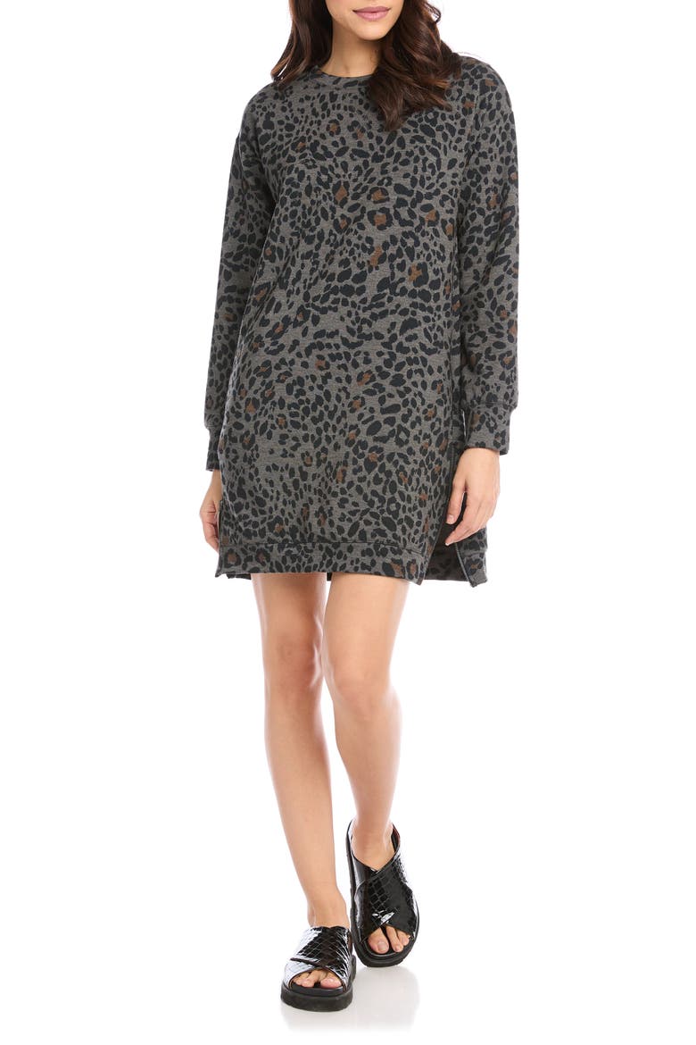Leopard Print Zip Side Long Sleeve Sweatshirt Minidress, Main, color, PRINT