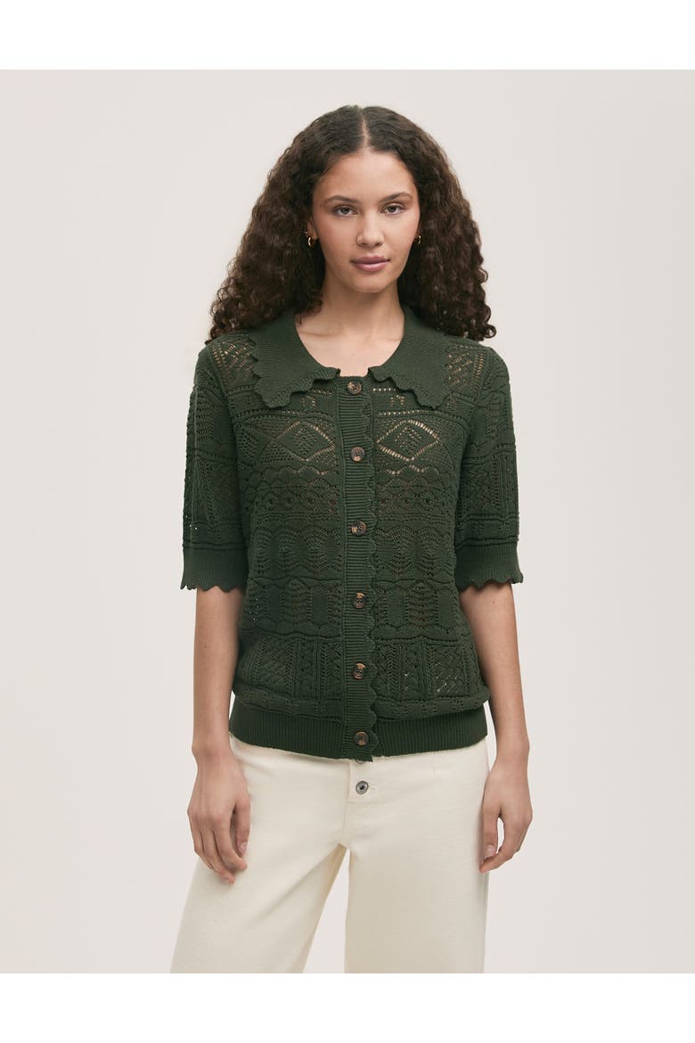 Marlowe Short Sleeve Crochet Cardigan, Main, color, Khaki