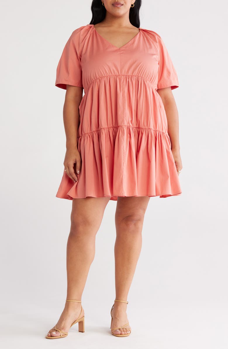 Nordstrom Tiered Minidress, Main, color, Coral Apricot