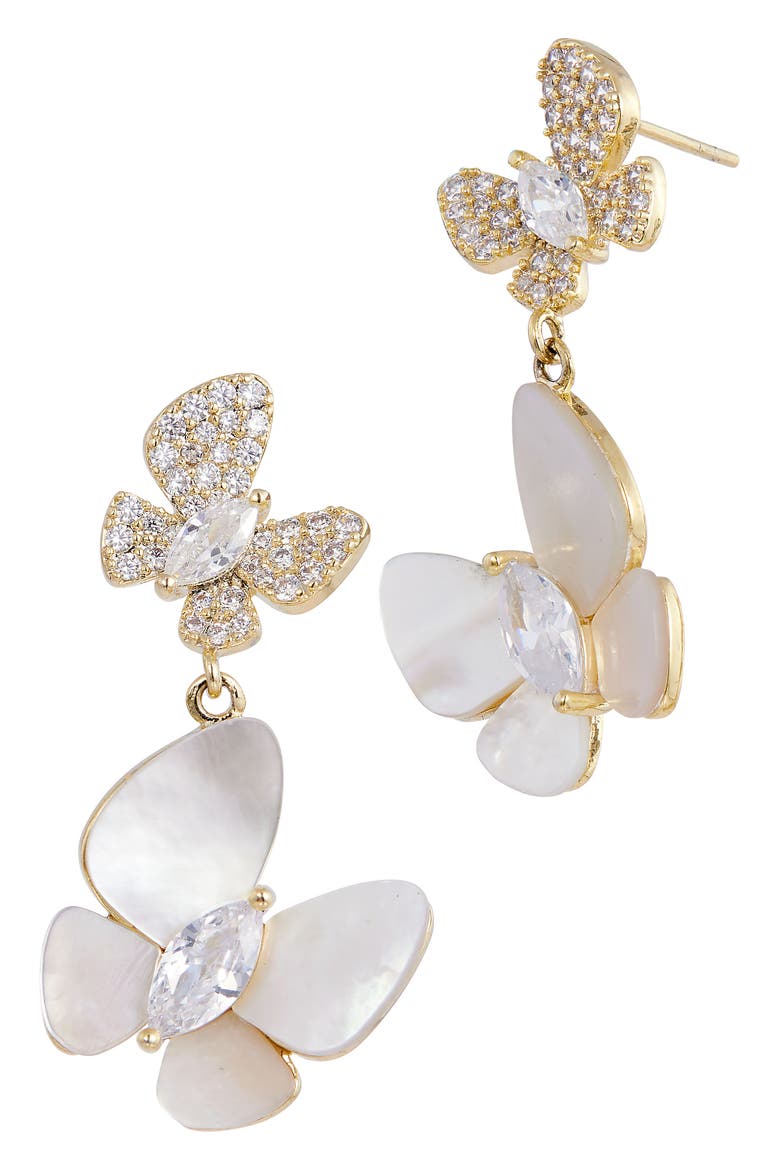 Mother-of-Pearl & Cubic Zirconia Drop Earrings, Main, color, YELLOW