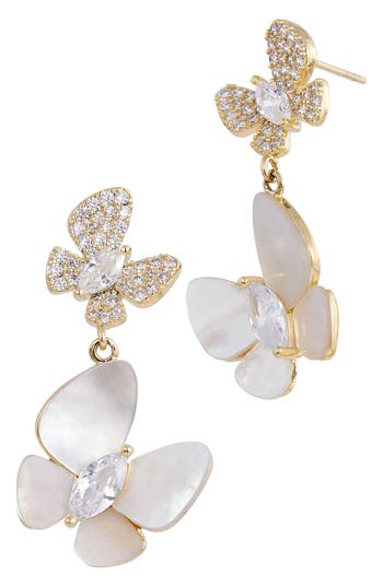 Savvy Cie Jewels 18k Gold Plated Mother Of Pearl Drop Star Earrings In Yellow