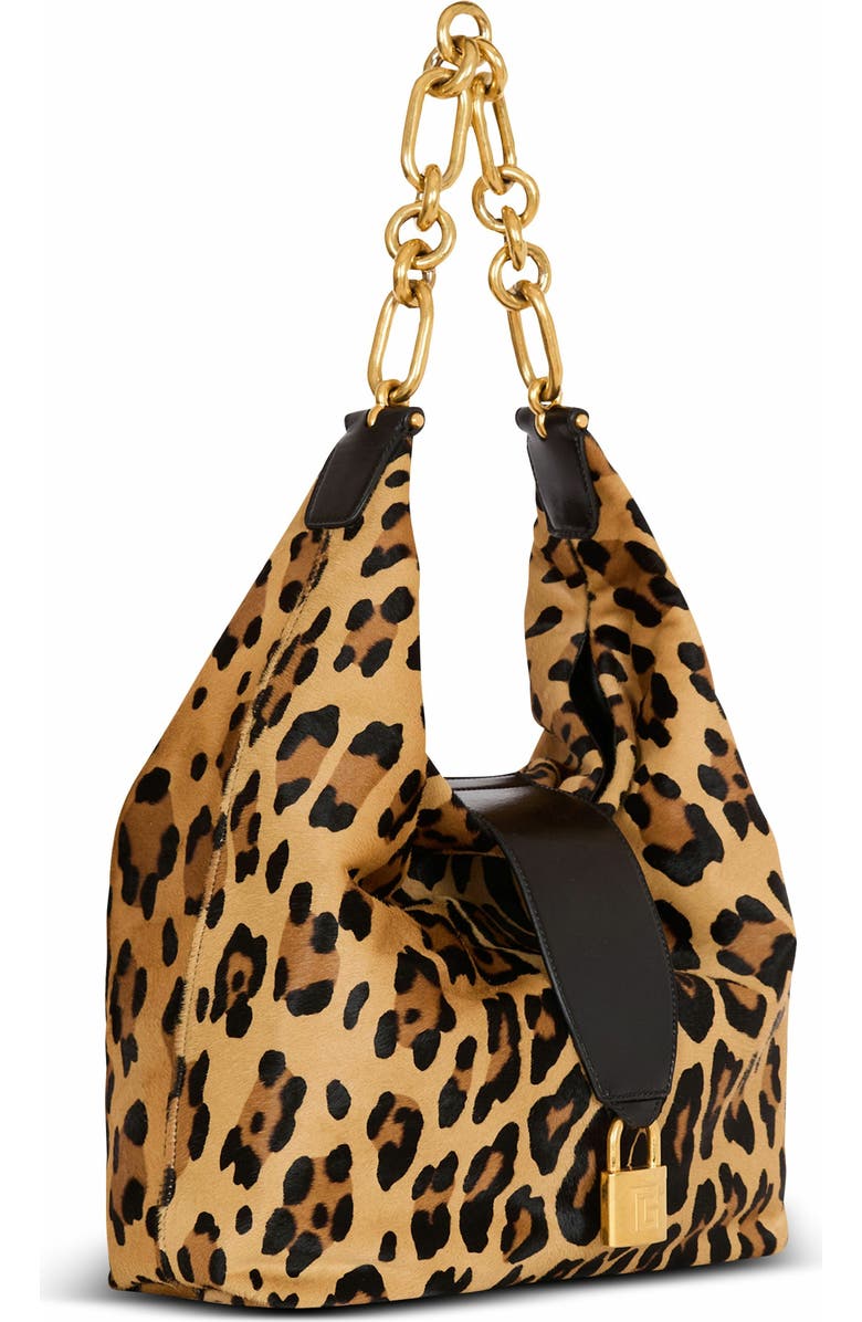 Balmain Sync Hobo Leopard Print Leather Bag, Alternate, color,