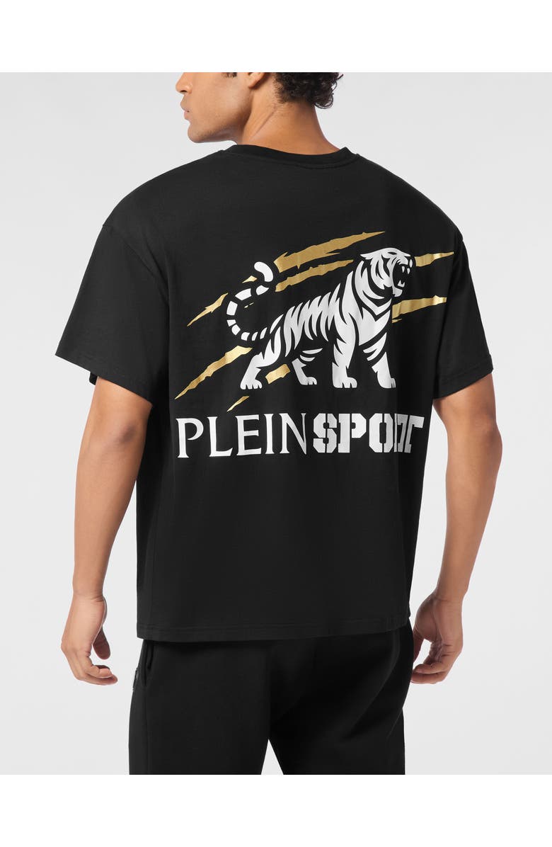 PLEIN SPORT Round Neck T-Shirt Tiger Scratch Men, Alternate, color, Black/Lightgold