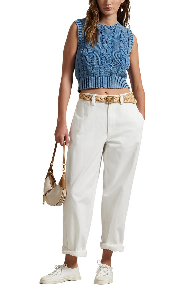 Cable Knit Crop Cotton Sweater Vest, Alternate, color, MIDNIGHT ROYAL