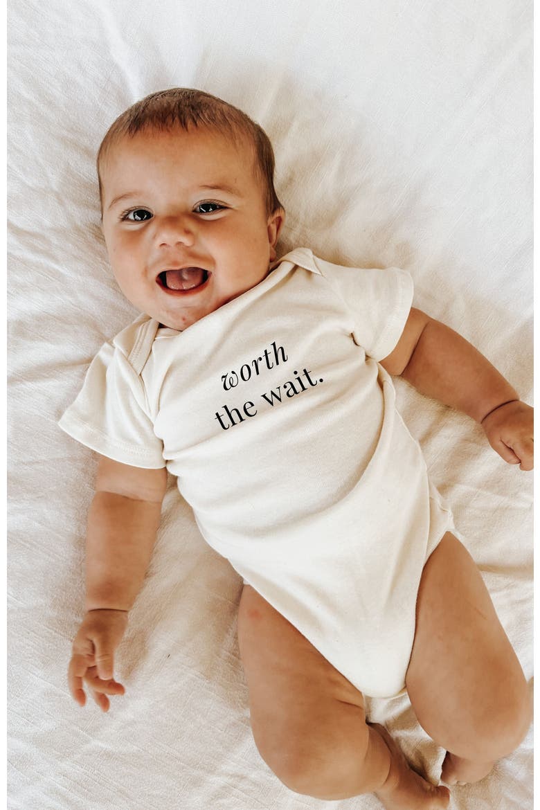 Worth The Wait Organic Cotton Baby Bodysuit, Alternate, color, Natural