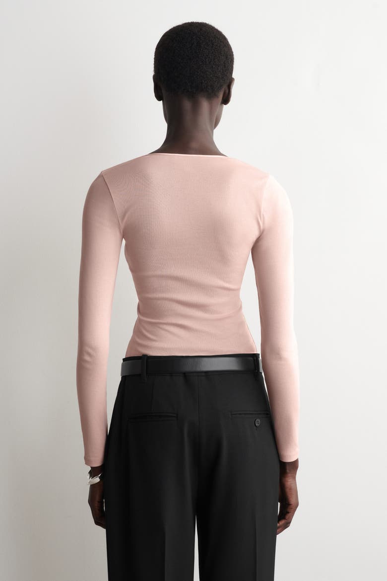 Satin-Trimmed Cotton Jersey Long-Sleeved Top, Alternate, color, PINK