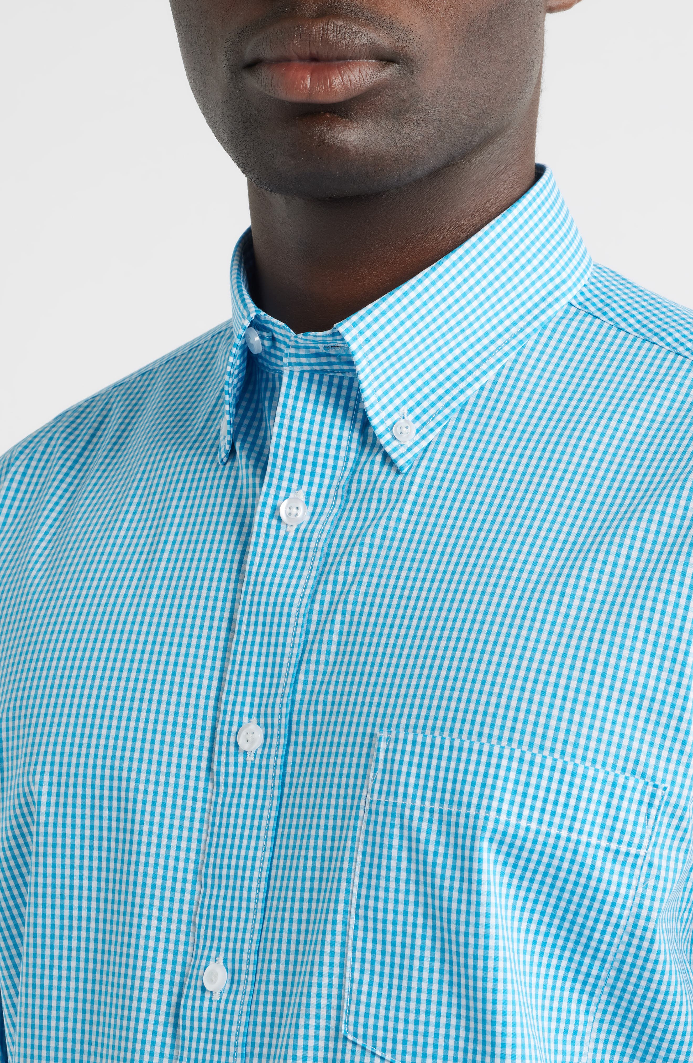 Regular Fit Teal Gingham Check Cotton Button-Down Oxford Shirt - image 2