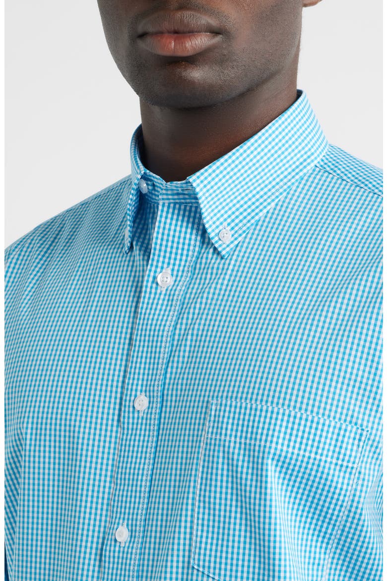Regular Fit Teal Gingham Check Cotton Button-Down Oxford Shirt, Alternate, color, TEAL